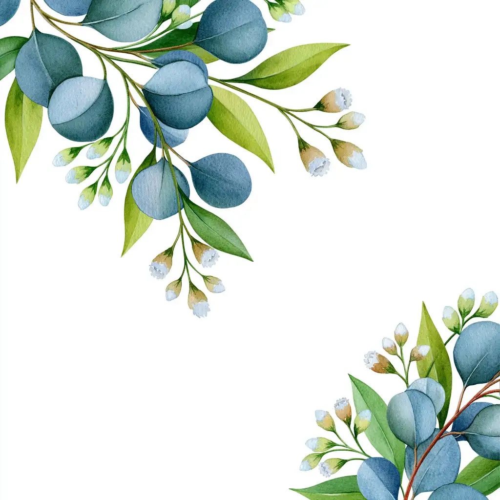 Watercolor Eucalyptus Branches and Buds Design