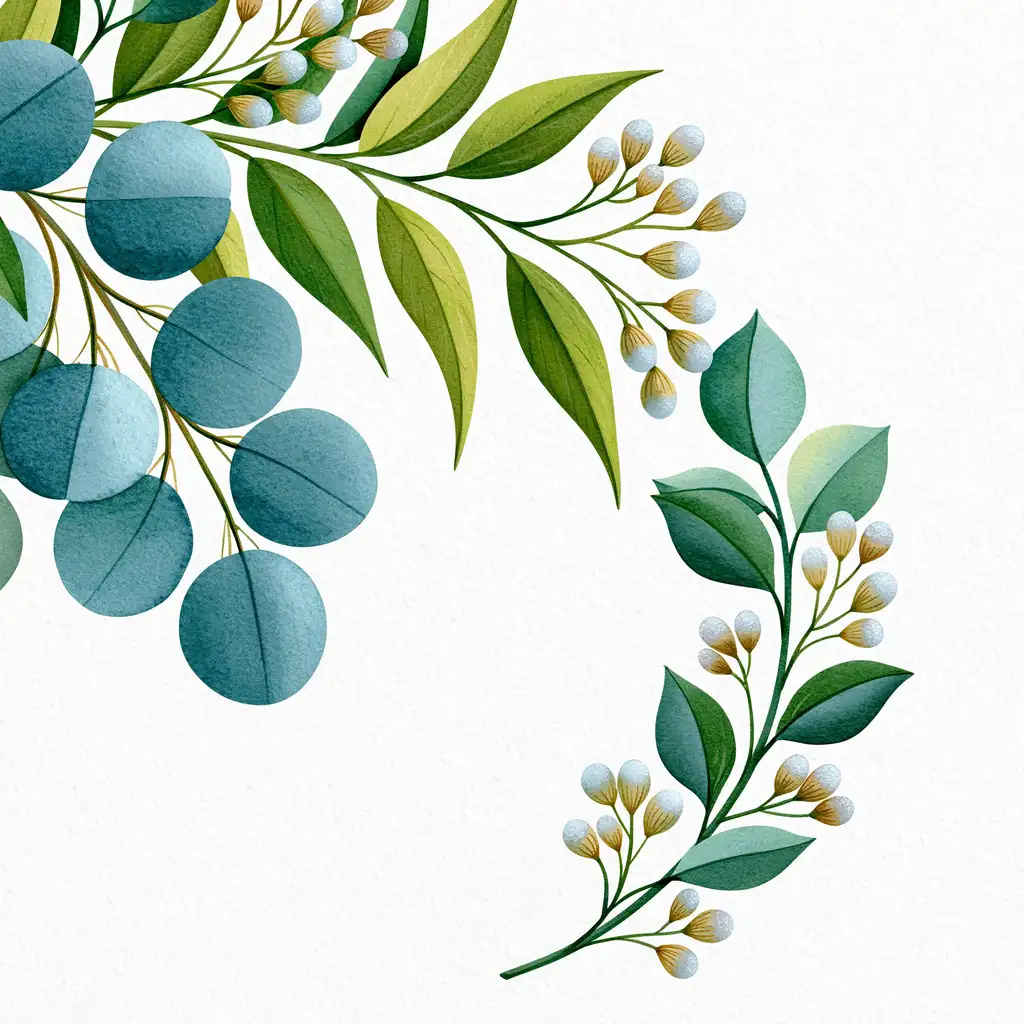 Watercolor Eucalyptus Branches and Buds Design