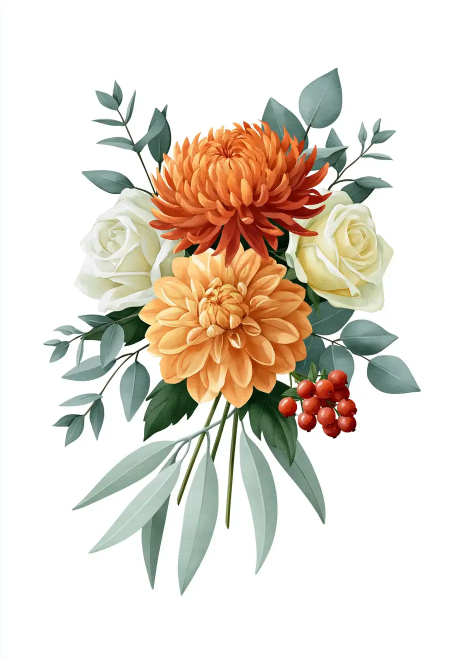 Autumn Floral Bouquet Illustration with Dahlias and Roses