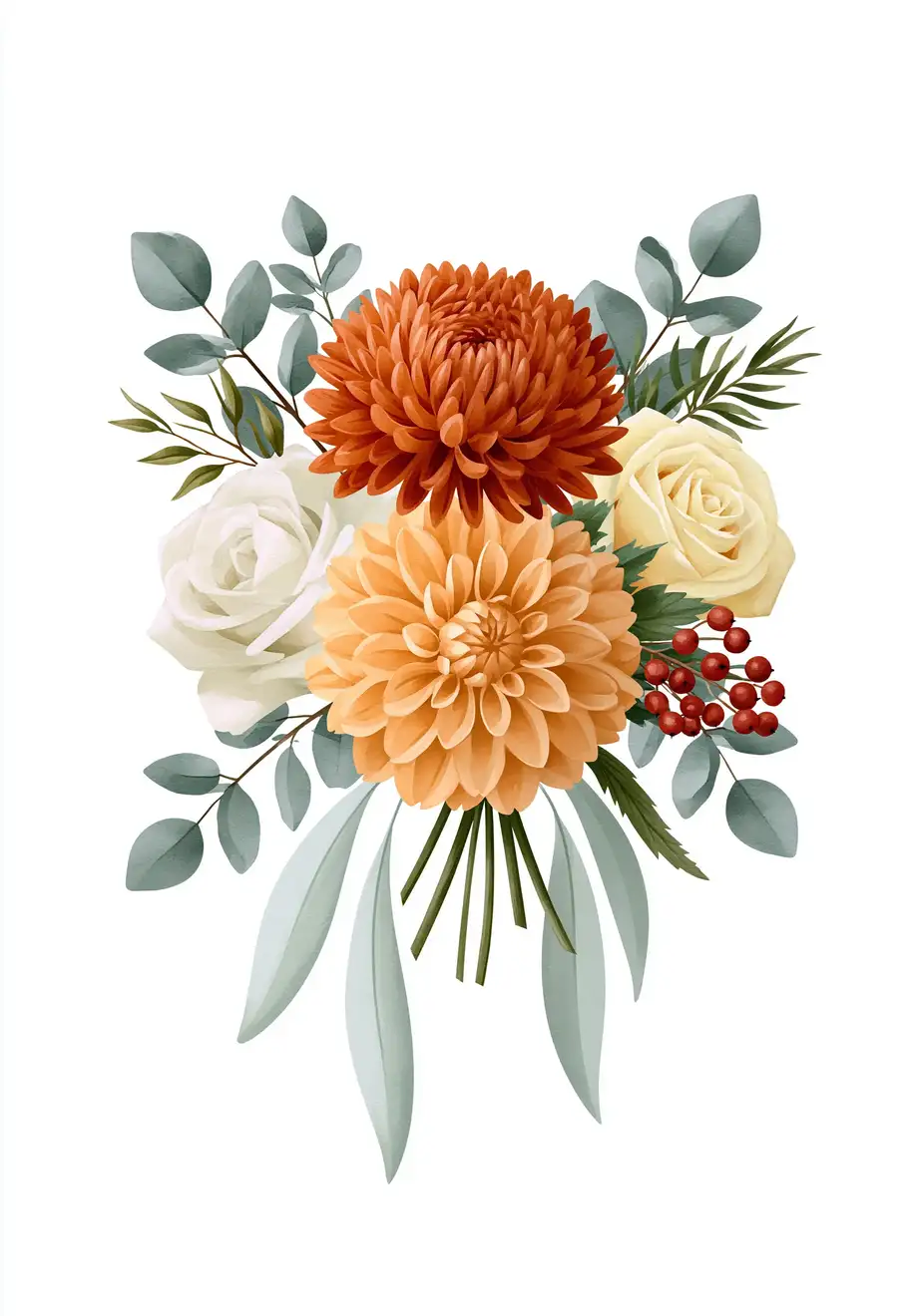 Autumn Floral Bouquet Illustration with Dahlias and Roses