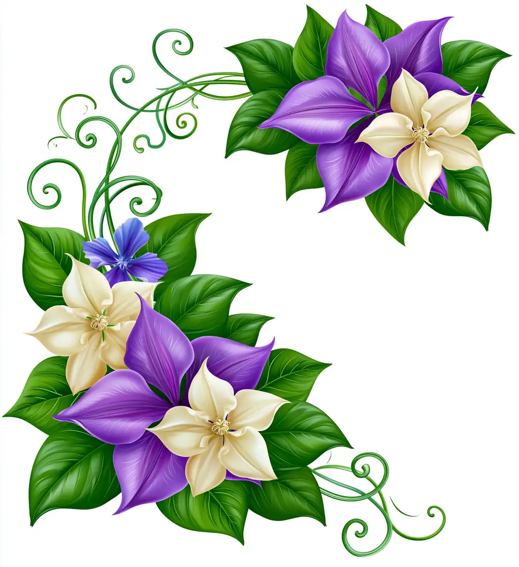Floral Corner Arrangement With Purple and White Clematis Flowers