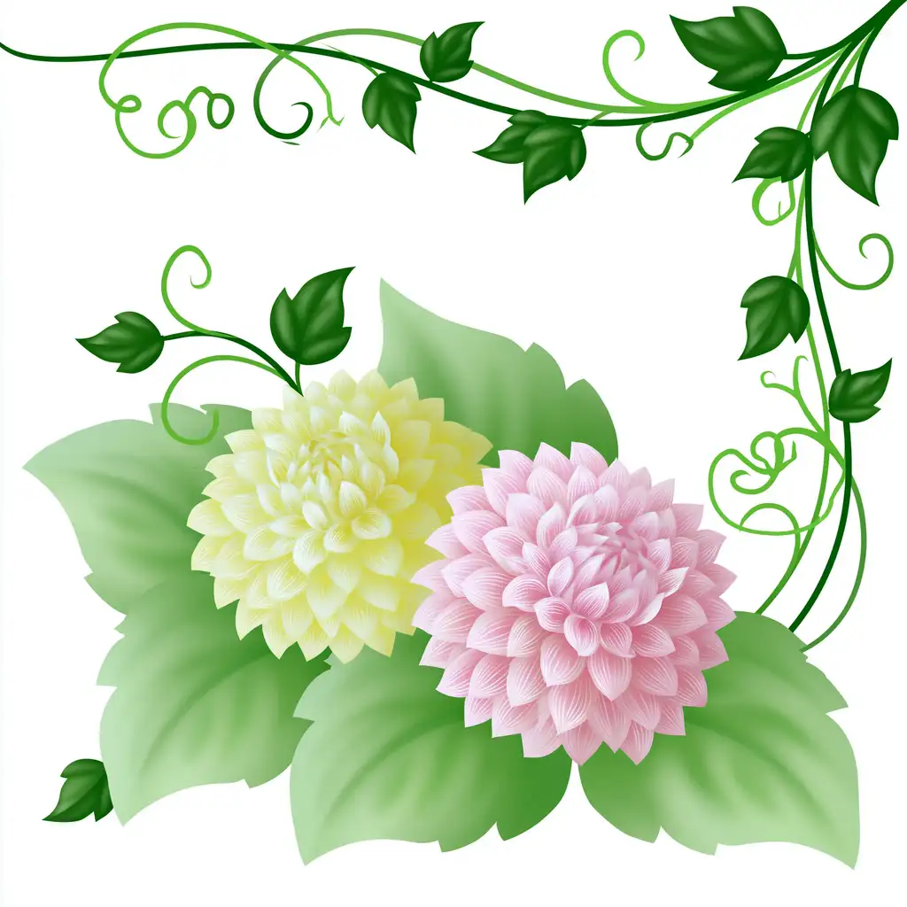 Floral Corner Design with Pink and Yellow Flowers and Green Vines