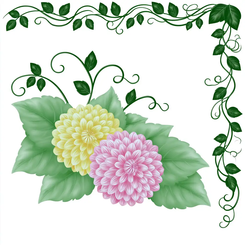 Floral Corner Design with Pink and Yellow Flowers and Green Vines