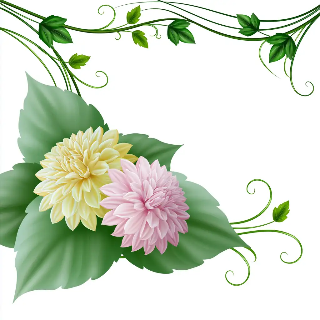 Floral Corner Design with Pink and Yellow Flowers and Green Vines