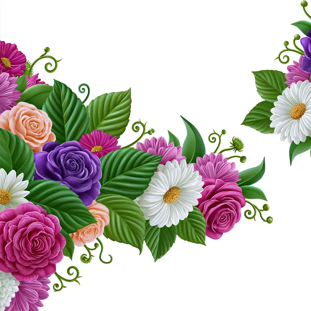 Floral arrangement with roses and daisies isolated on white background