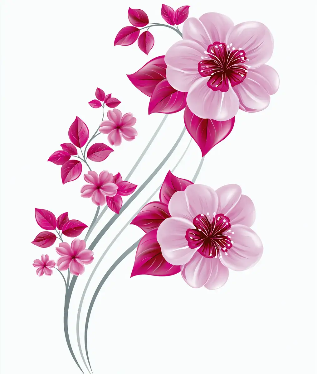Pink Floral Arrangement with Leaves and Curving Stems