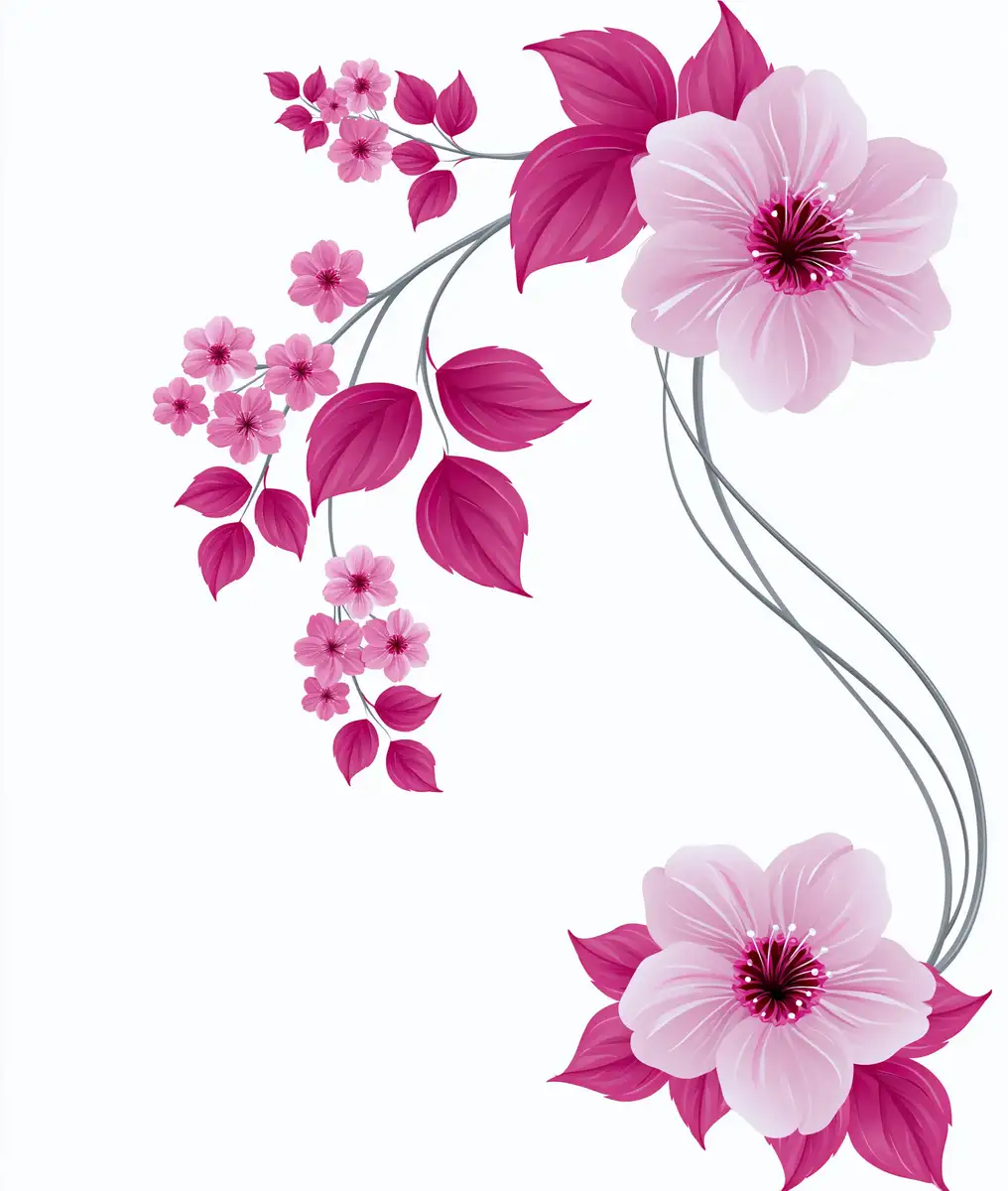 Pink Floral Arrangement with Leaves and Curving Stems