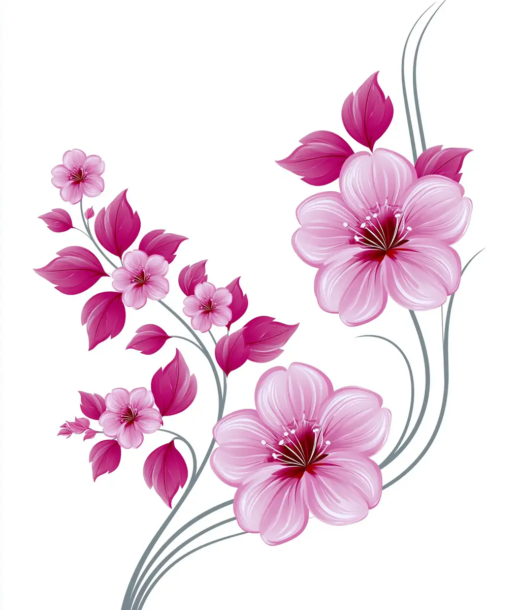 Pink Floral Arrangement with Leaves and Curving Stems