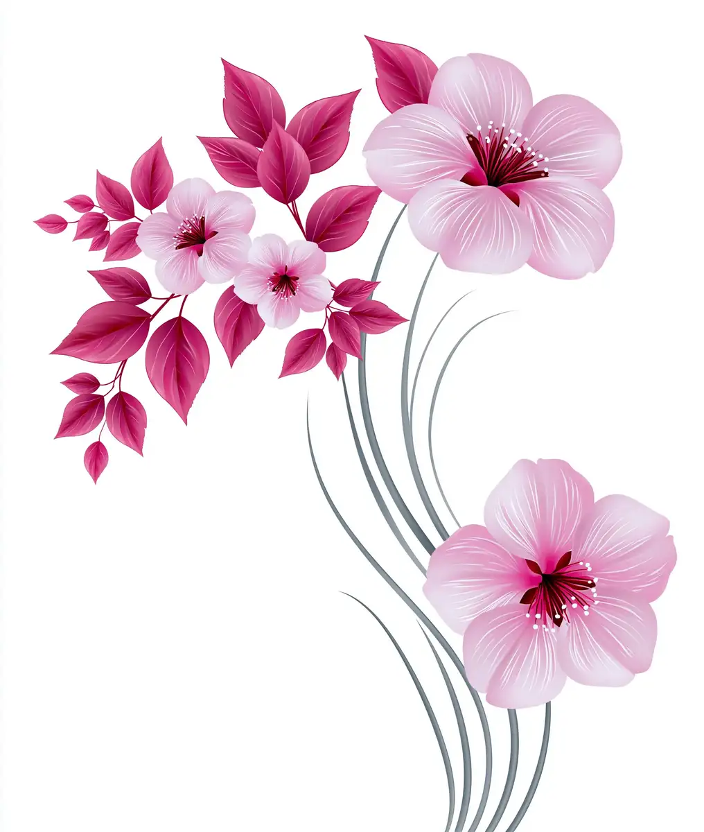 Pink Floral Arrangement with Leaves and Curving Stems