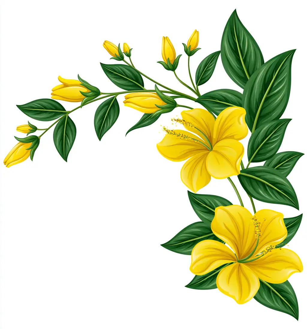 Yellow flowers with green leaves on stems vector illustration