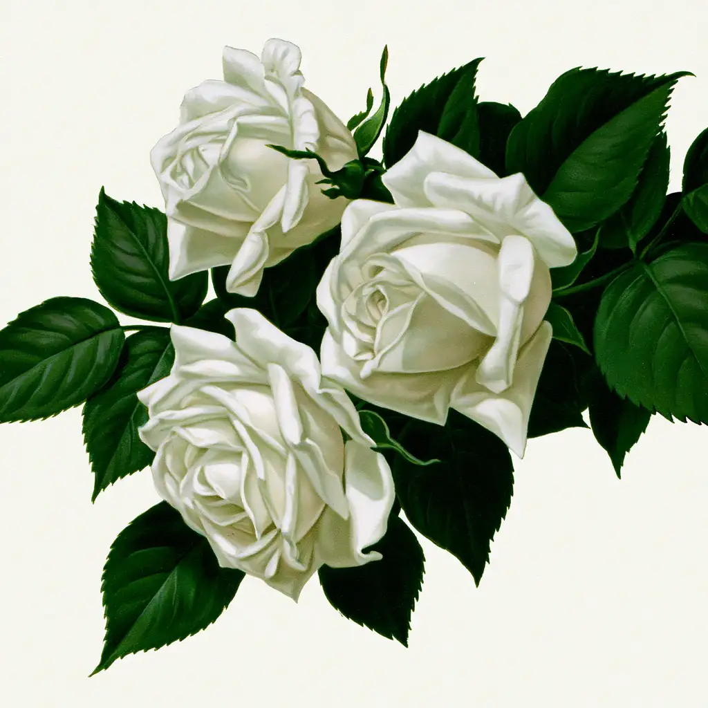 White Roses Illustration on Plain Background