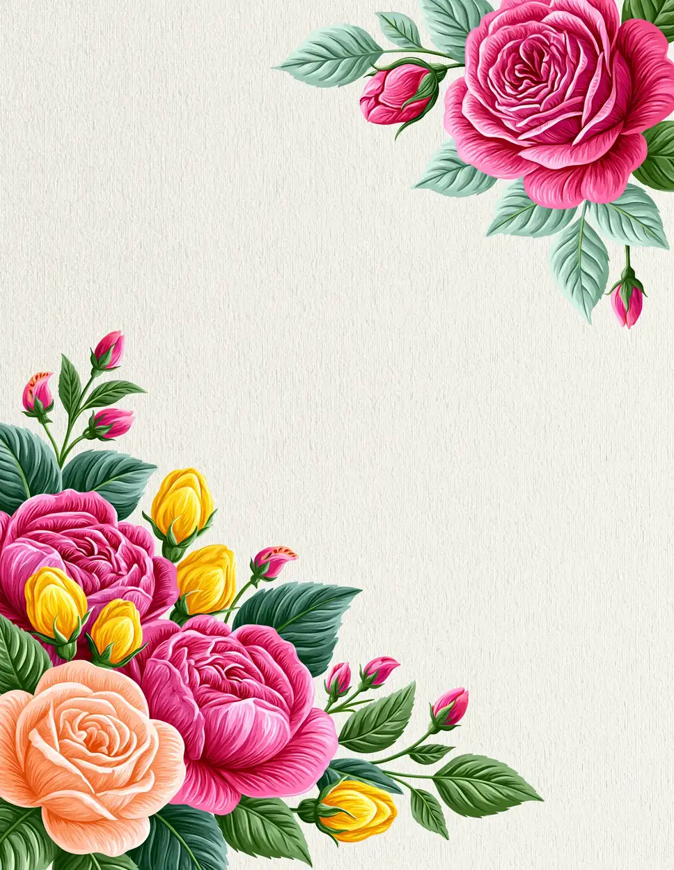Floral Corner Frame Illustration With Colorful Roses