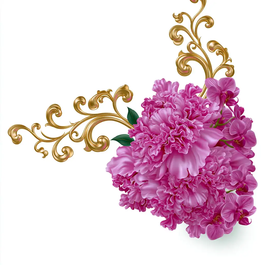 Floral Corner Arrangement with Pink Flowers and Gold Scrollwork