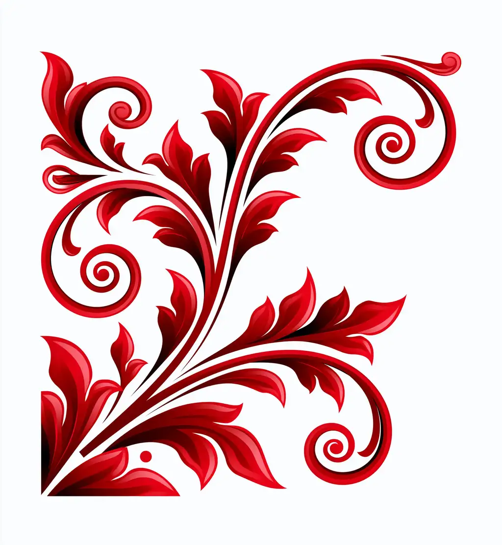 Red scrollwork corner ornament illustration