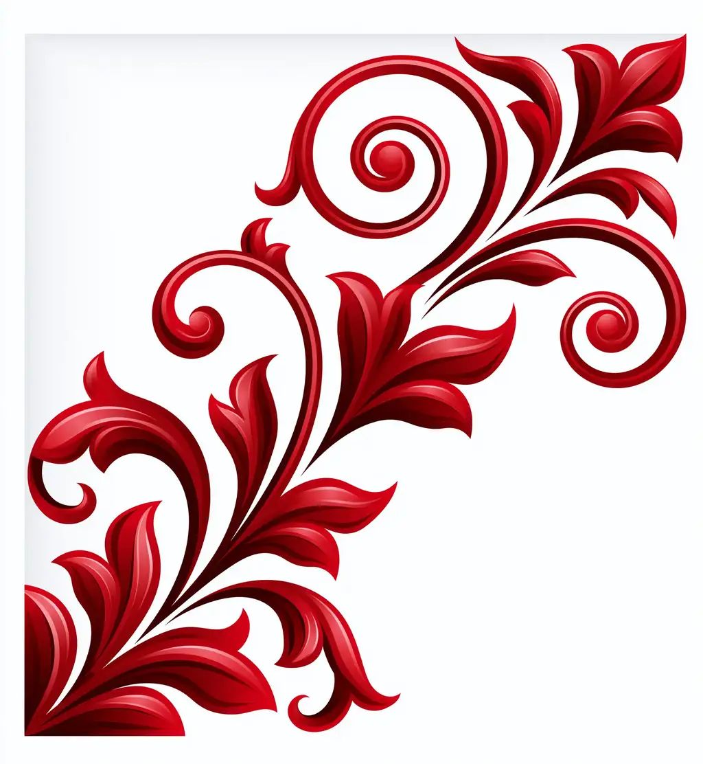 Red scrollwork corner ornament illustration