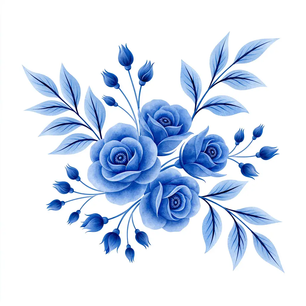 Blue watercolor rose flowers arrangement illustration