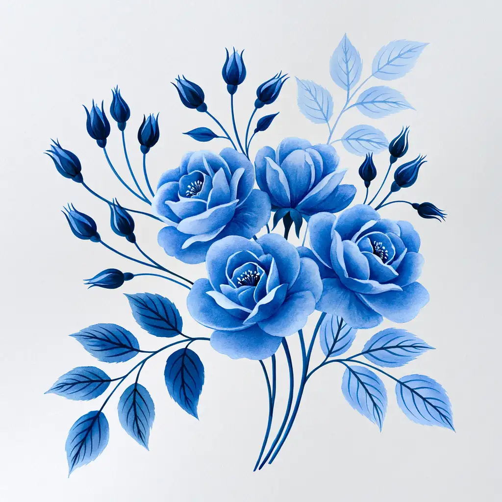 Blue watercolor rose flowers arrangement illustration