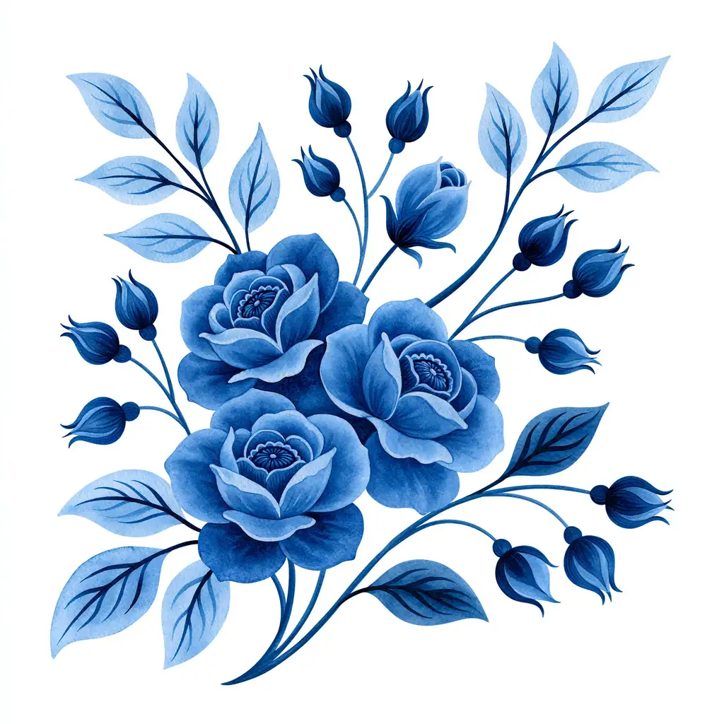 Blue watercolor rose flowers arrangement illustration