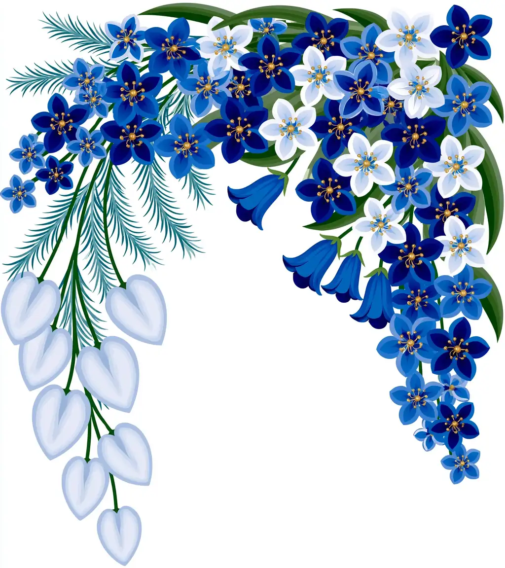 Blue and white floral arrangement corner composition vector illustration