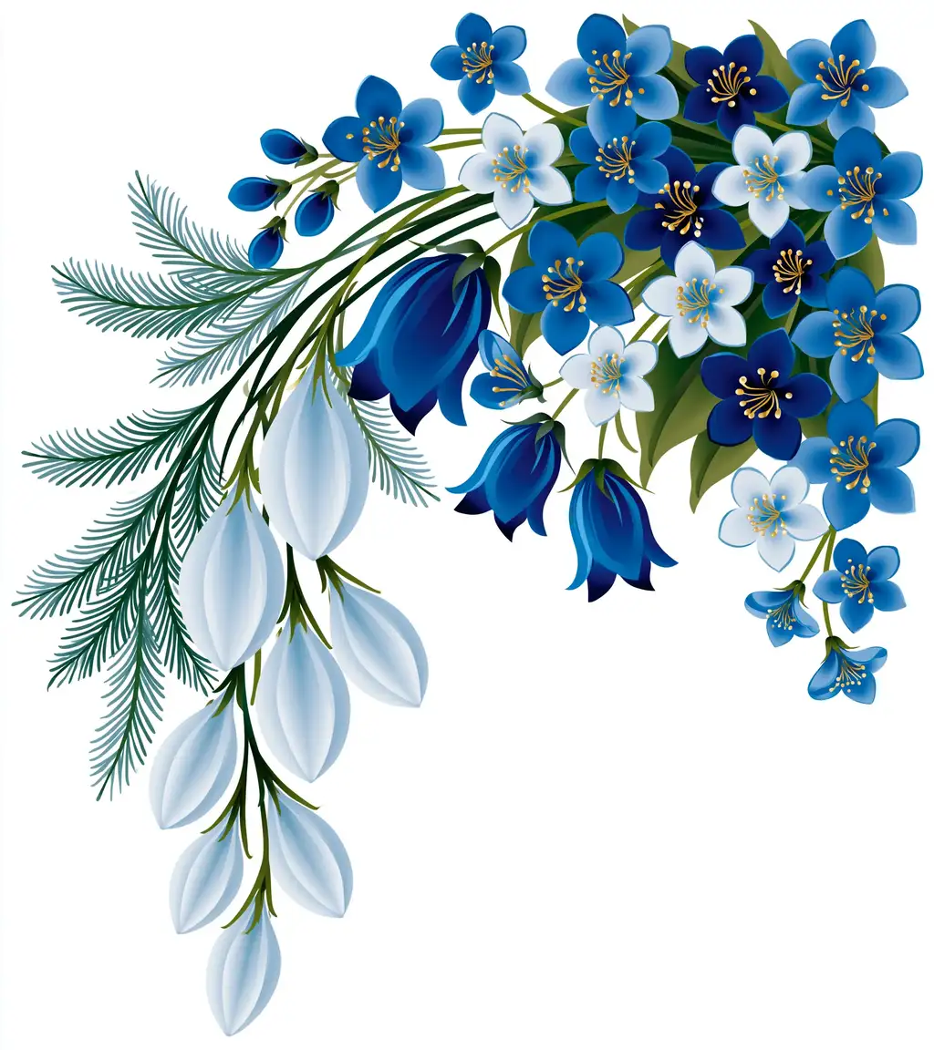Blue and white floral arrangement corner composition vector illustration