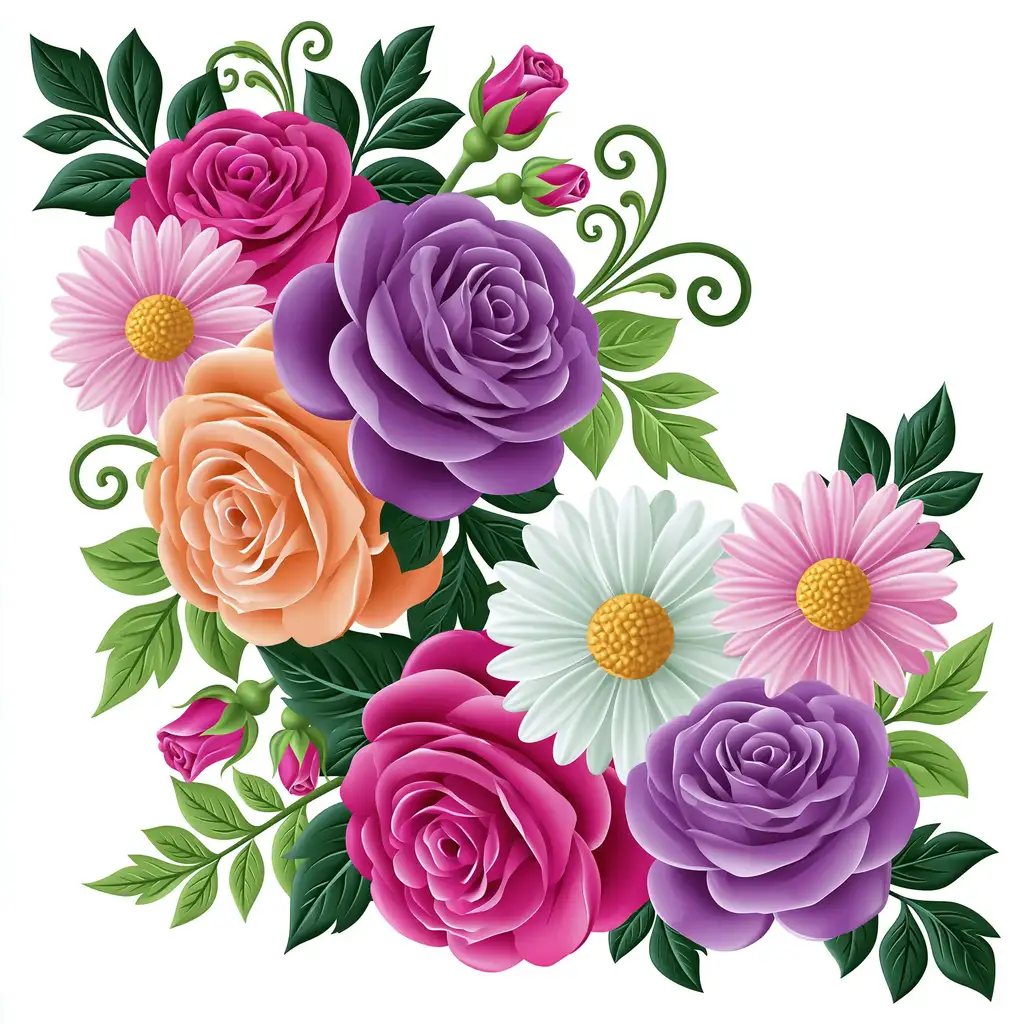 Floral arrangement with roses and daisies