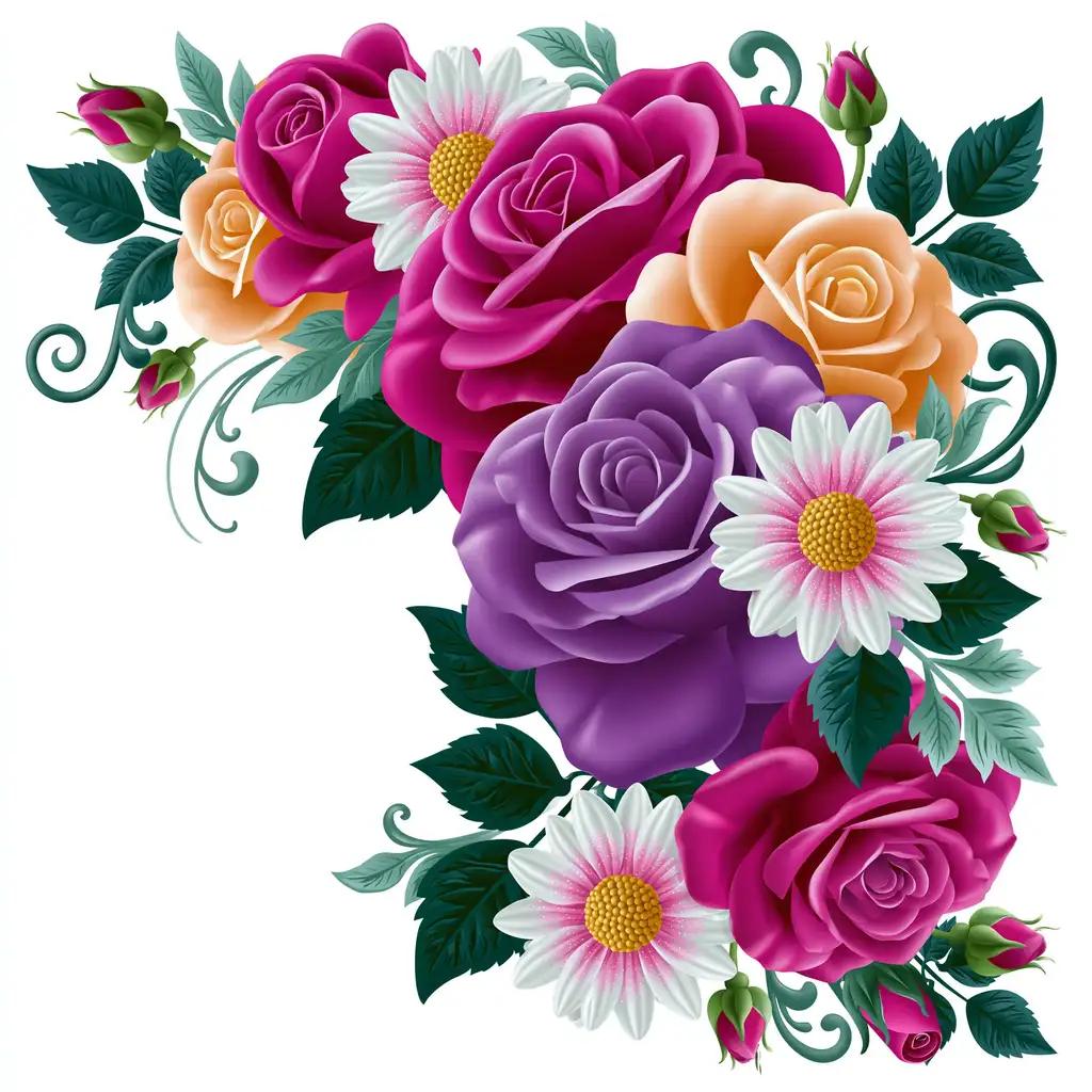 Floral arrangement with roses and daisies
