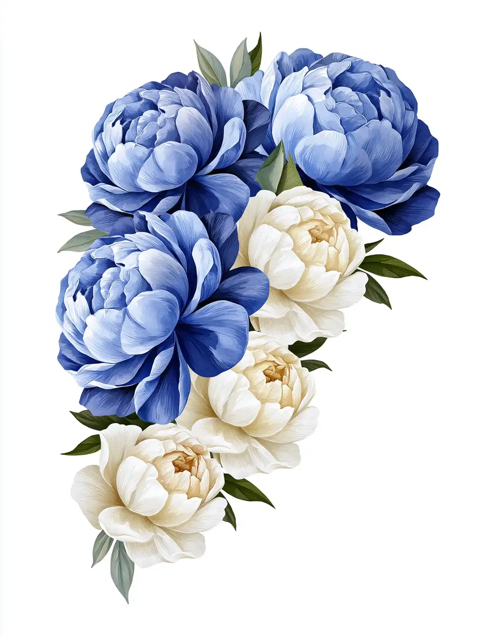 Watercolor Blue and White Peony Flower Arrangements