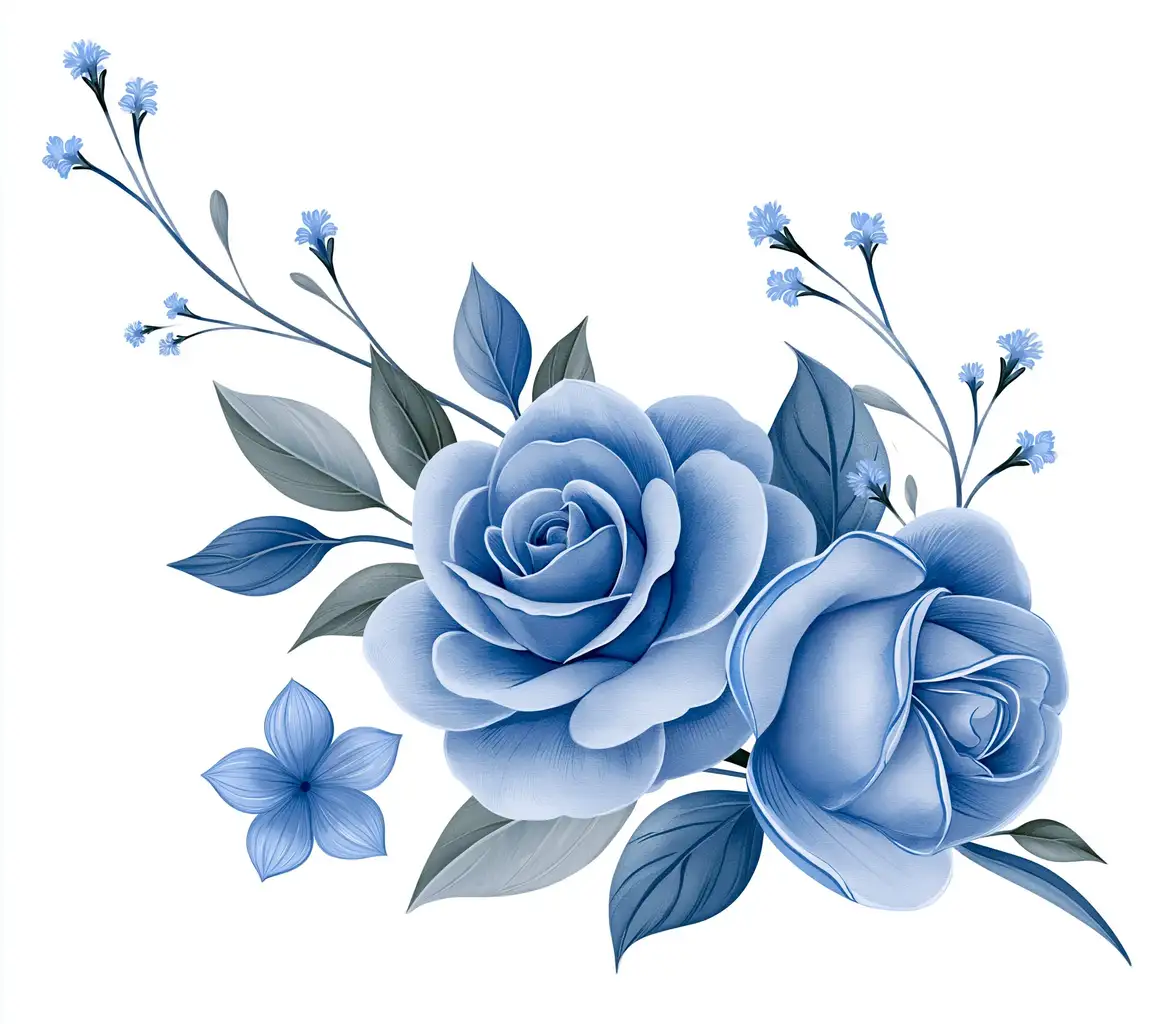 Blue Roses Floral Arrangement Digital Illustration