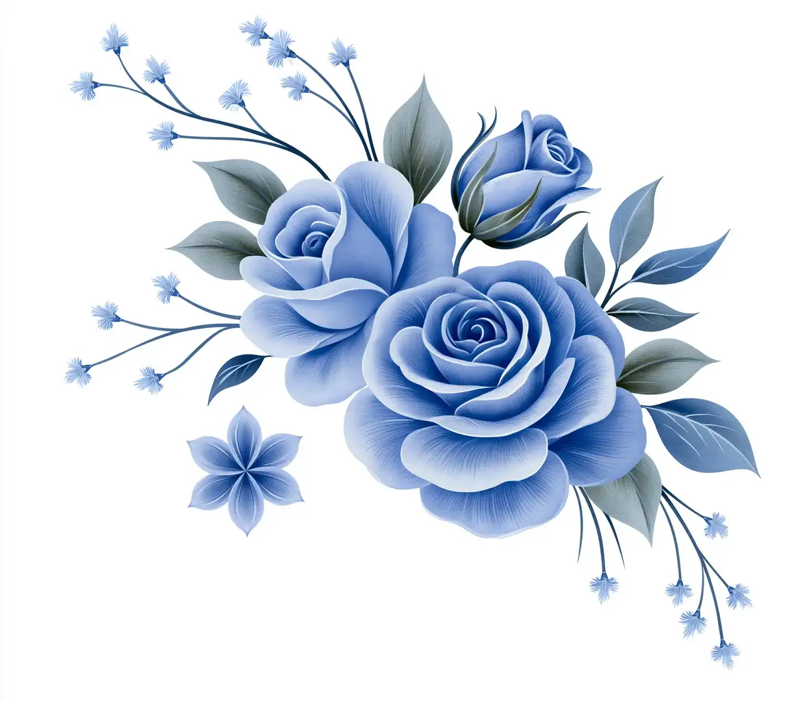 Blue Roses Floral Arrangement Digital Illustration