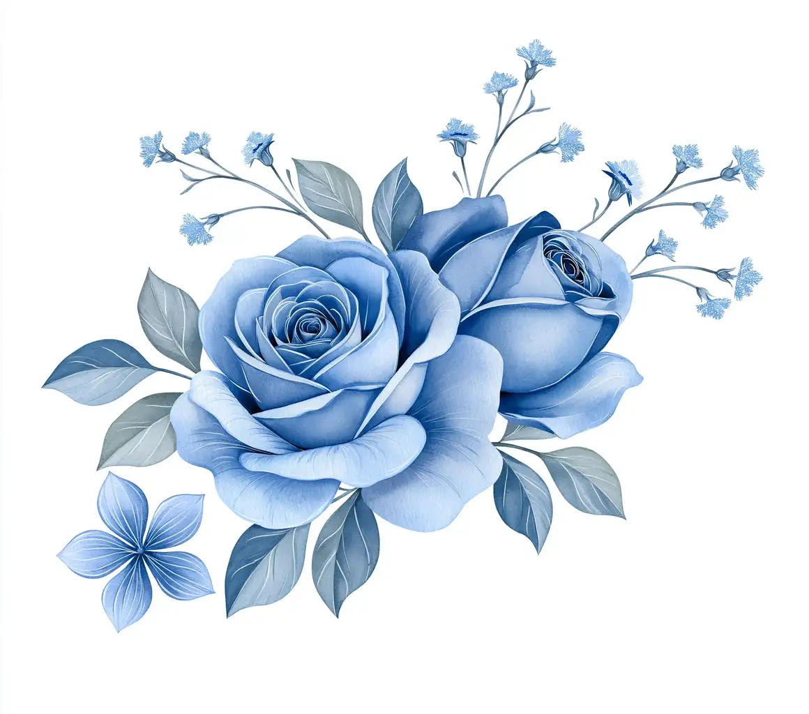 Blue Roses Floral Arrangement Digital Illustration