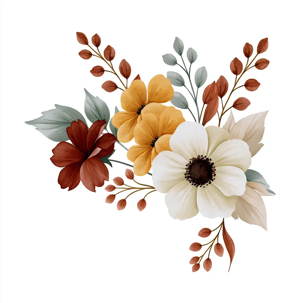Watercolor floral arrangement with autumn colors and berries
