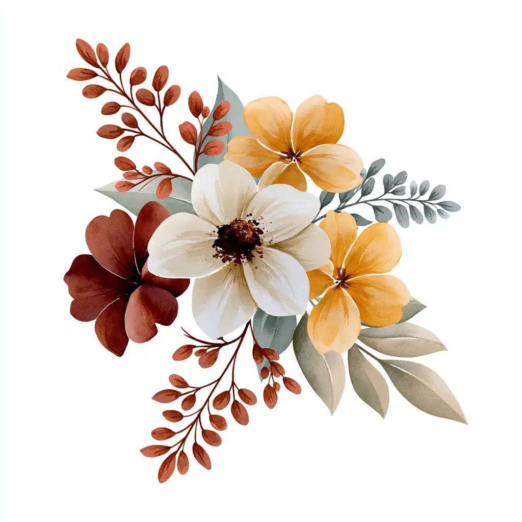 Watercolor floral arrangement with autumn colors and berries