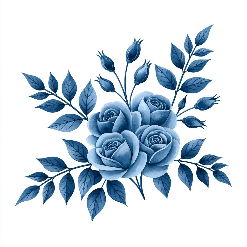Watercolor blue rose flower arrangement illustration
