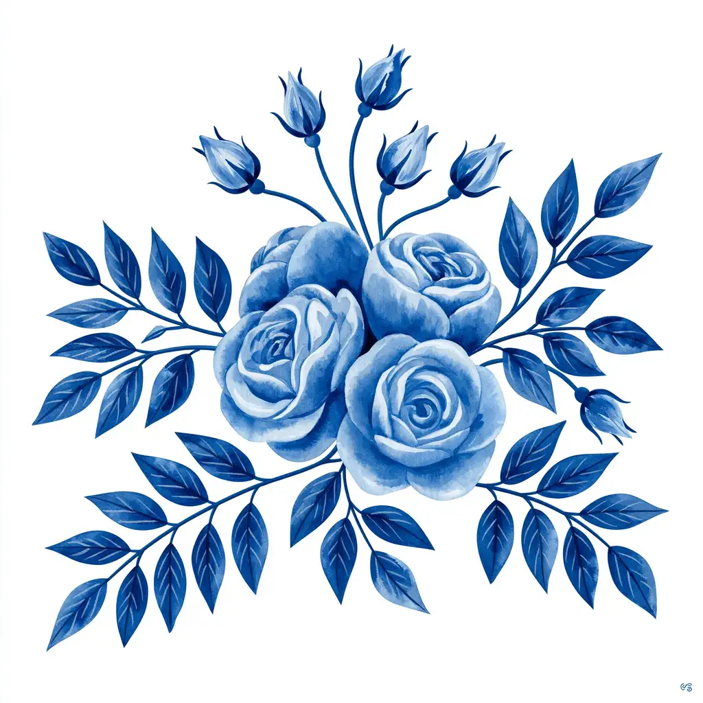 Watercolor blue rose flower arrangement illustration
