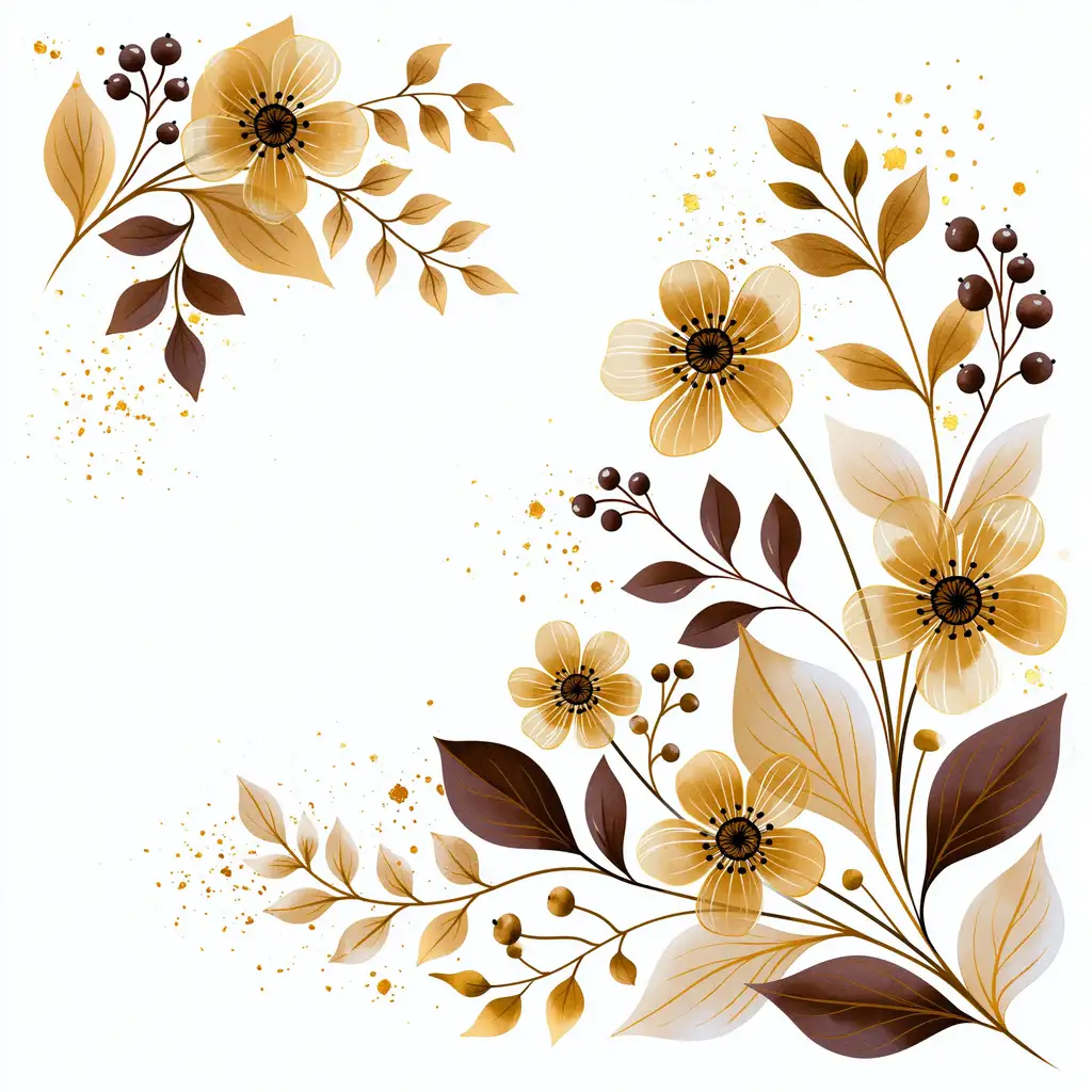 Watercolor Autumn Floral Arrangement with Yellow Flowers and Brown Leaves