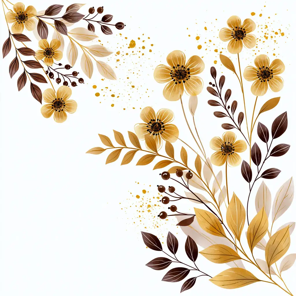 Watercolor Autumn Floral Arrangement with Yellow Flowers and Brown Leaves