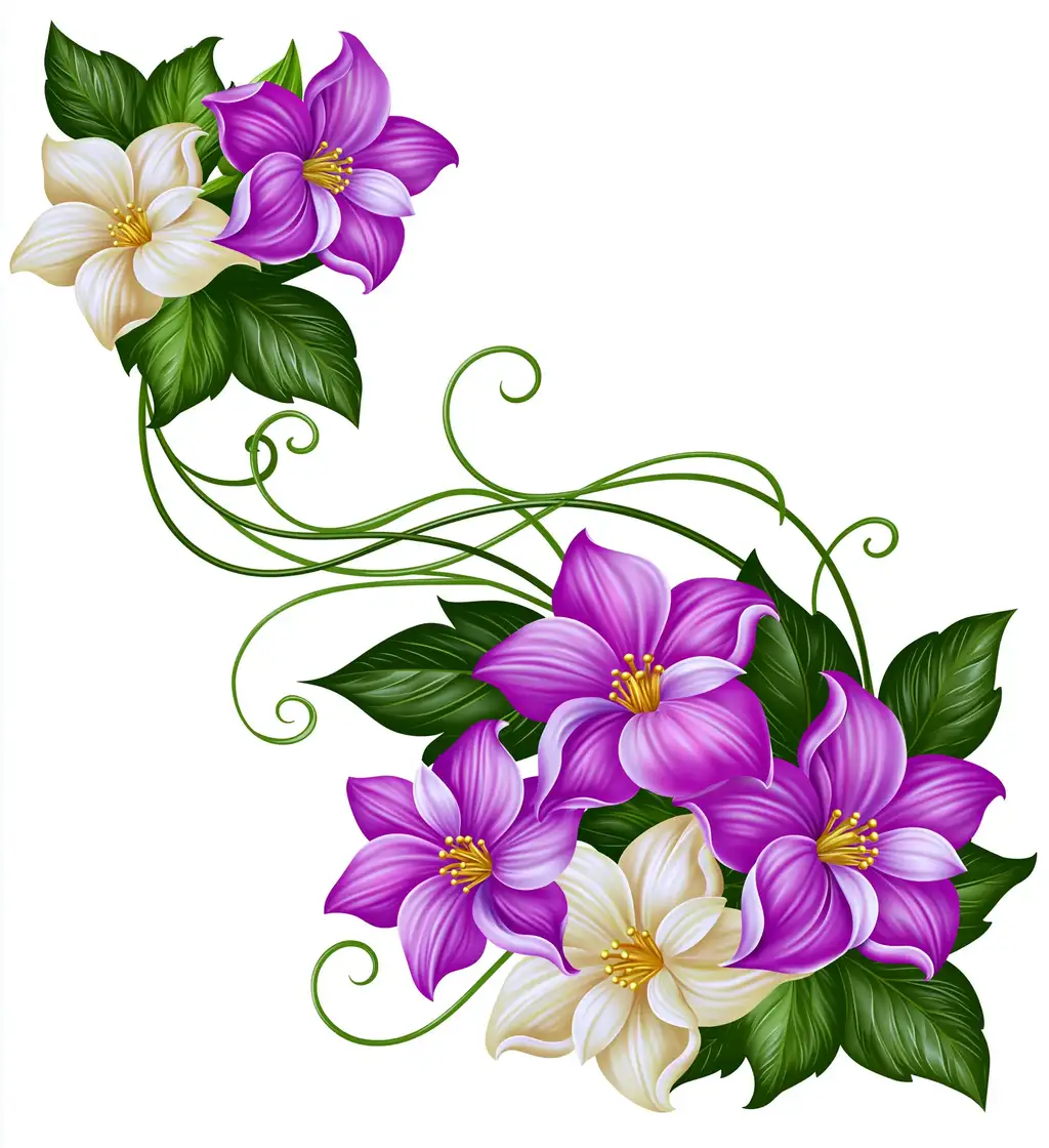 Floral Corner Design with Purple and White Flowers