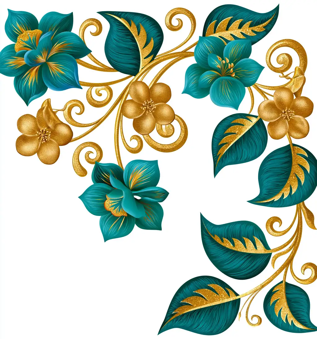 Turquoise And Gold Floral Arrangement With Swirls