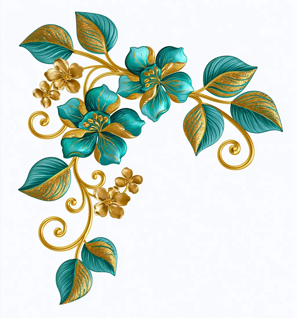Turquoise And Gold Floral Arrangement With Swirls