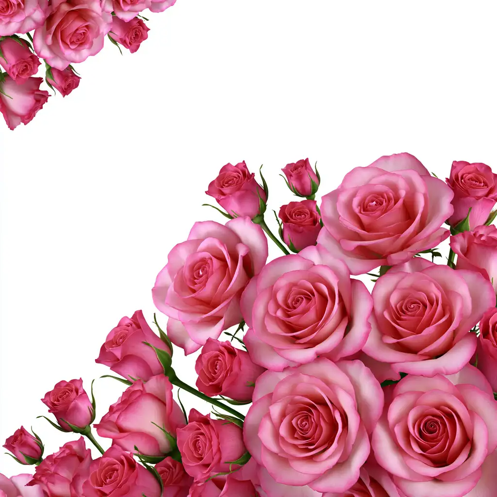 Pink roses arrangement on white background