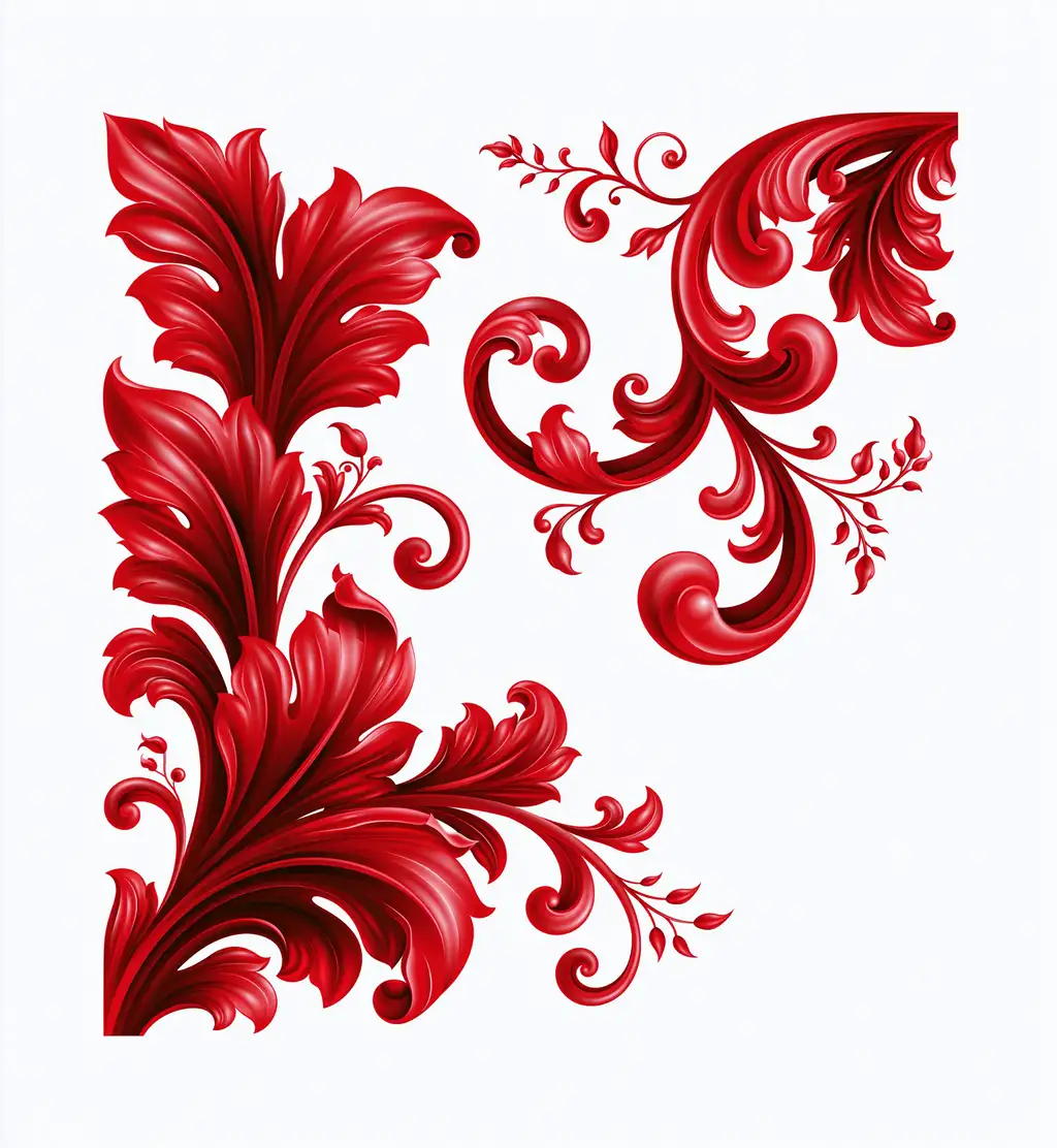 Red scrollwork corner ornament on white background
