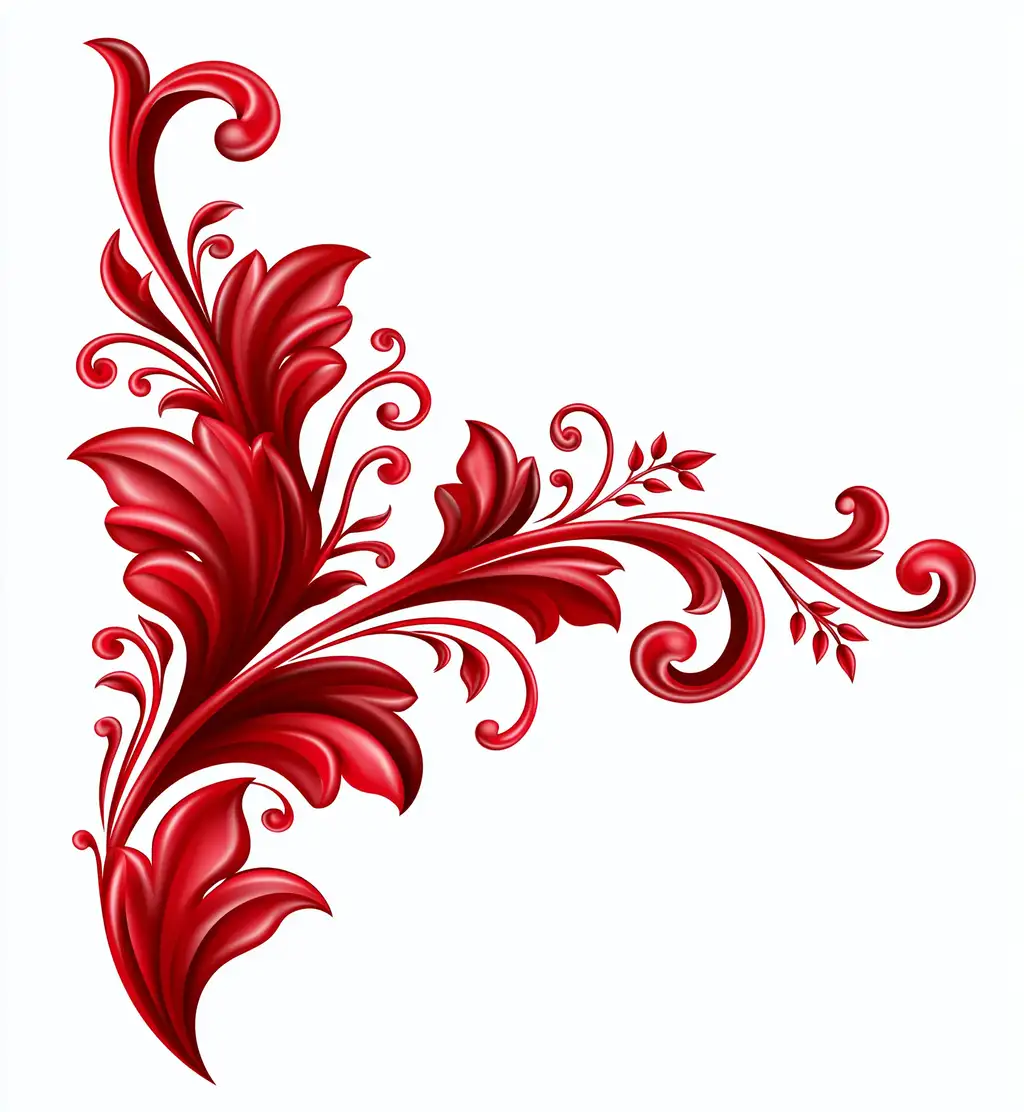 Red scrollwork corner ornament on white background