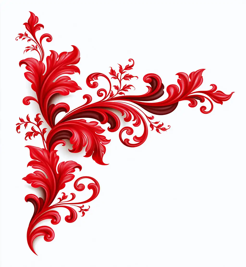 Red scrollwork corner ornament on white background