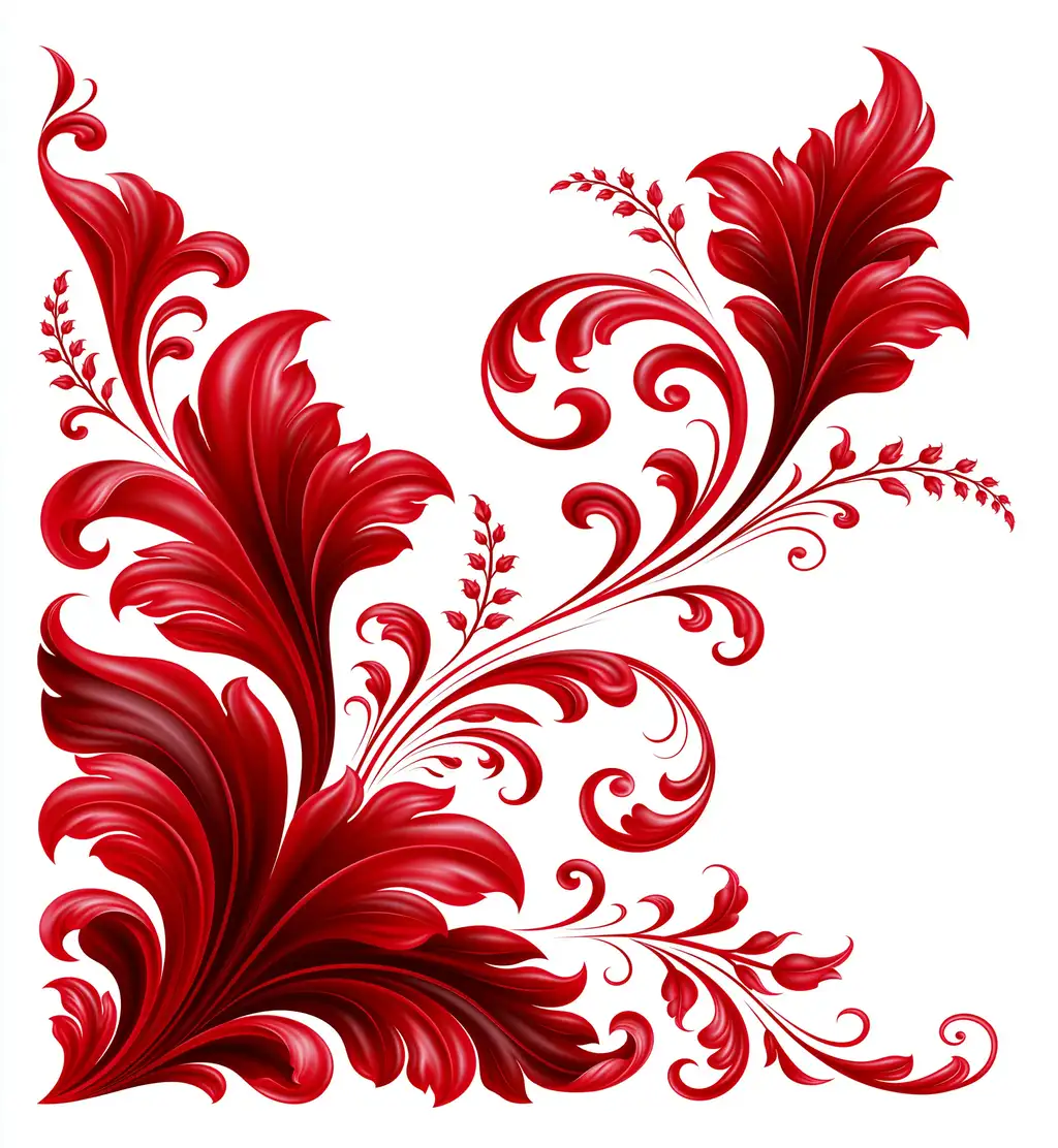 Red scrollwork corner ornament on white background