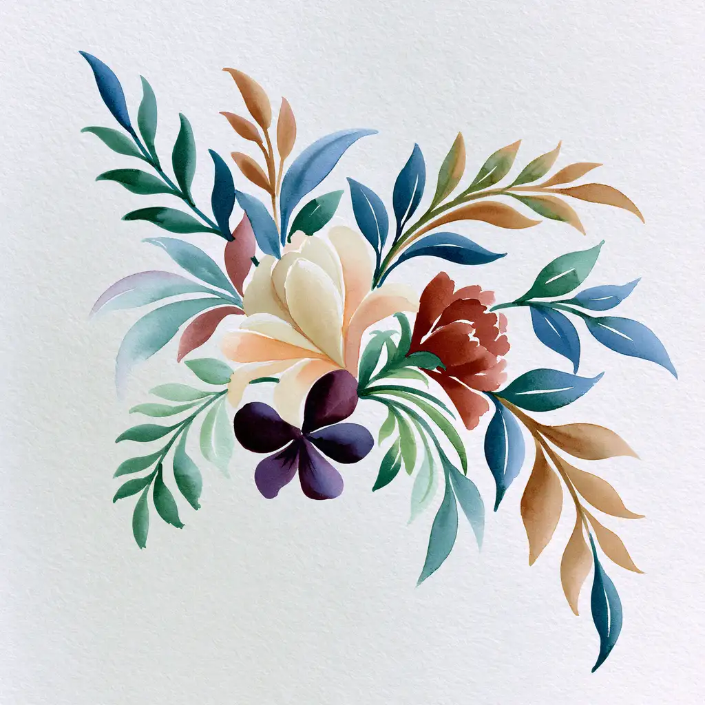 Watercolor floral arrangement with colorful flowers and foliage
