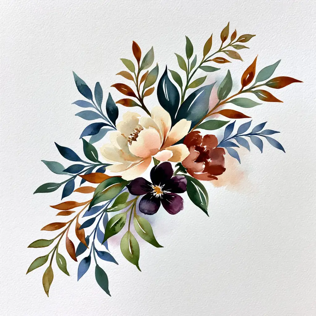 Watercolor floral arrangement with colorful flowers and foliage
