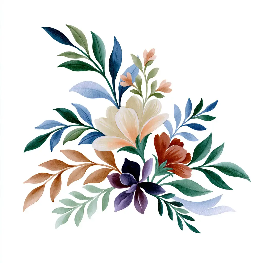 Watercolor floral arrangement with colorful flowers and foliage