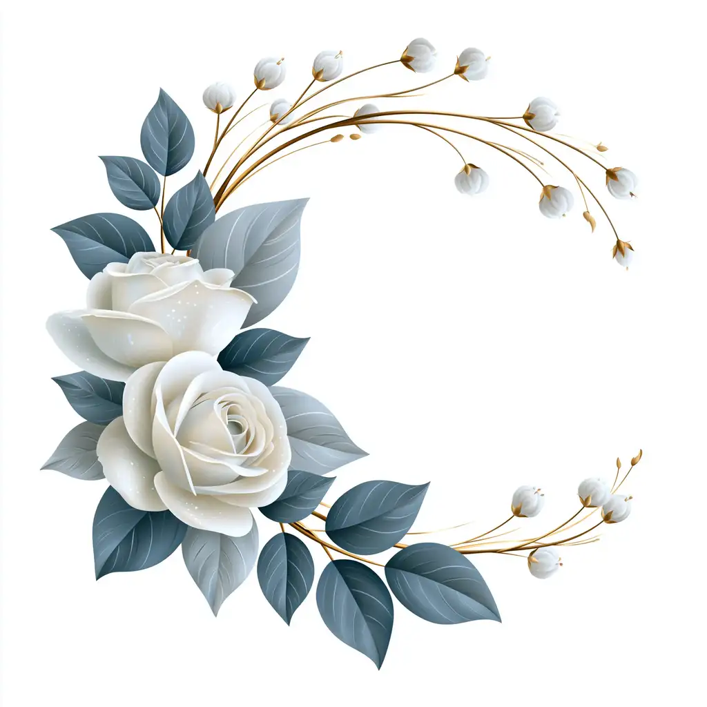 Elegant floral arrangement with white roses and dark leaves isolated on white
