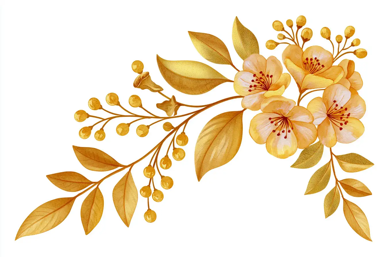 Watercolor floral arrangement with yellow and gold elements