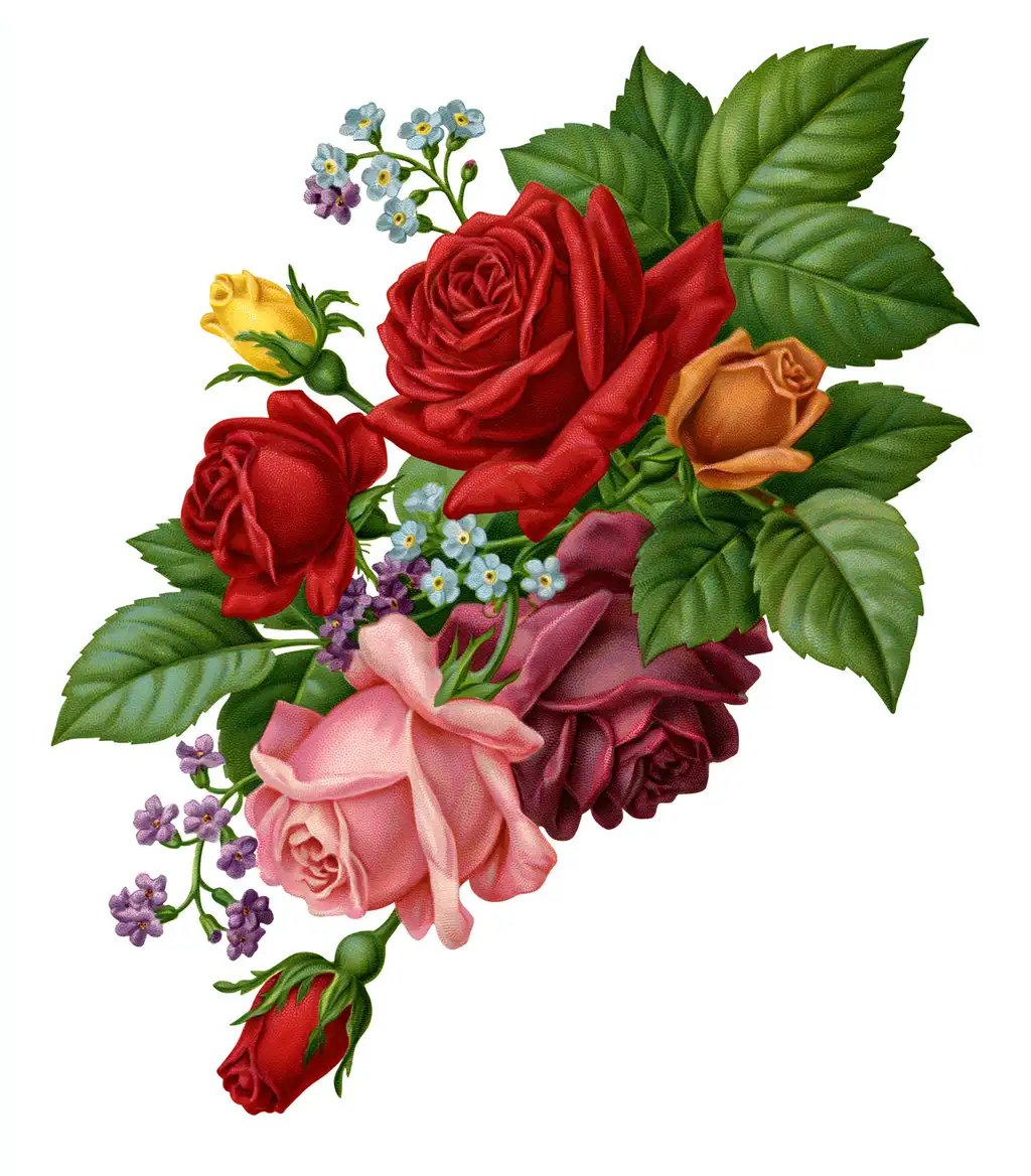 Colorful Rose Bouquet with Mixed Flowers Isolated on White